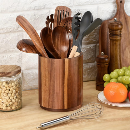 Big Wooden Spoon Organizer with Turntable Base