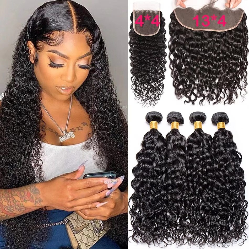 Luxury Deep Wave Peruvian Hair Bundles with Lace Closure