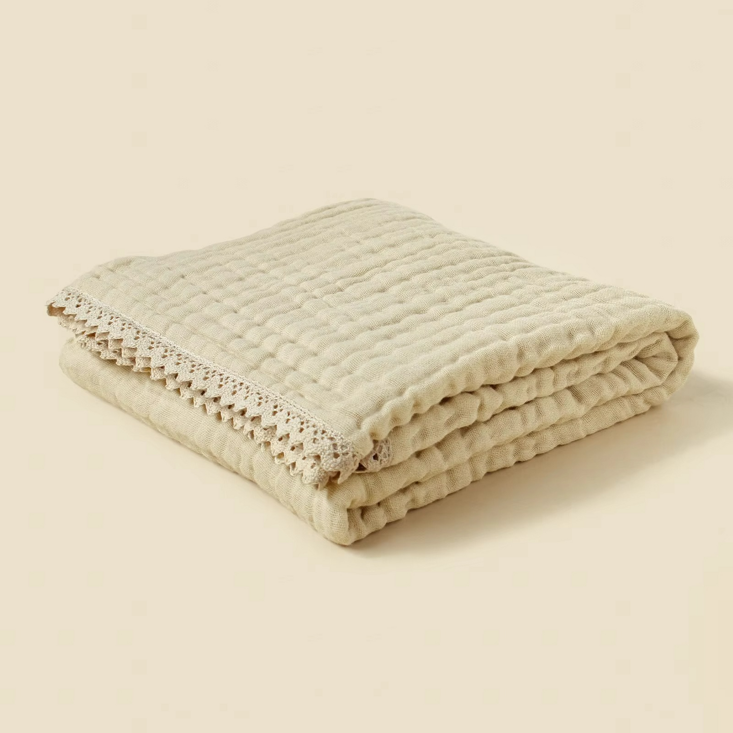 Soft Cotton Baby Swaddle Blanket with Delicate Lace Trim