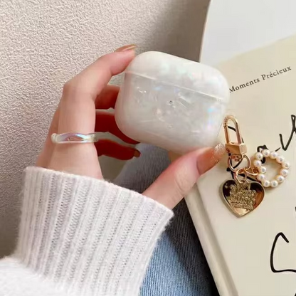 Pretty White Shell AirPods Case with Keychain