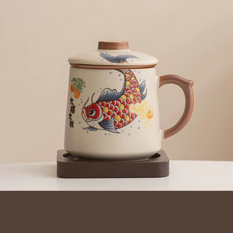 Traditional Asian Tea Infuser Coffee Mug, 13.5oz