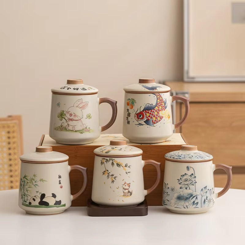 Traditional Asian Tea Infuser Coffee Mug, 13.5oz - Hehif