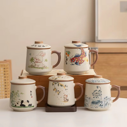 Traditional Asian Tea Infuser Coffee Mug, 13.5oz - Hehif