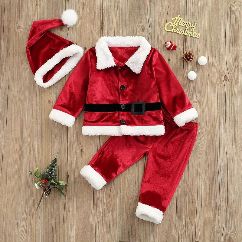 Kids Festive Santa Outfit 3 Piece Set - Hehif