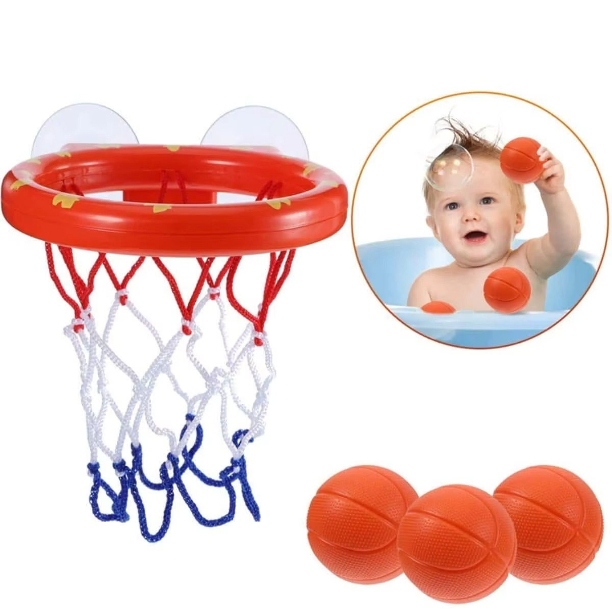 Fun Kids Bath Toy Basketball Set with 3 Balls