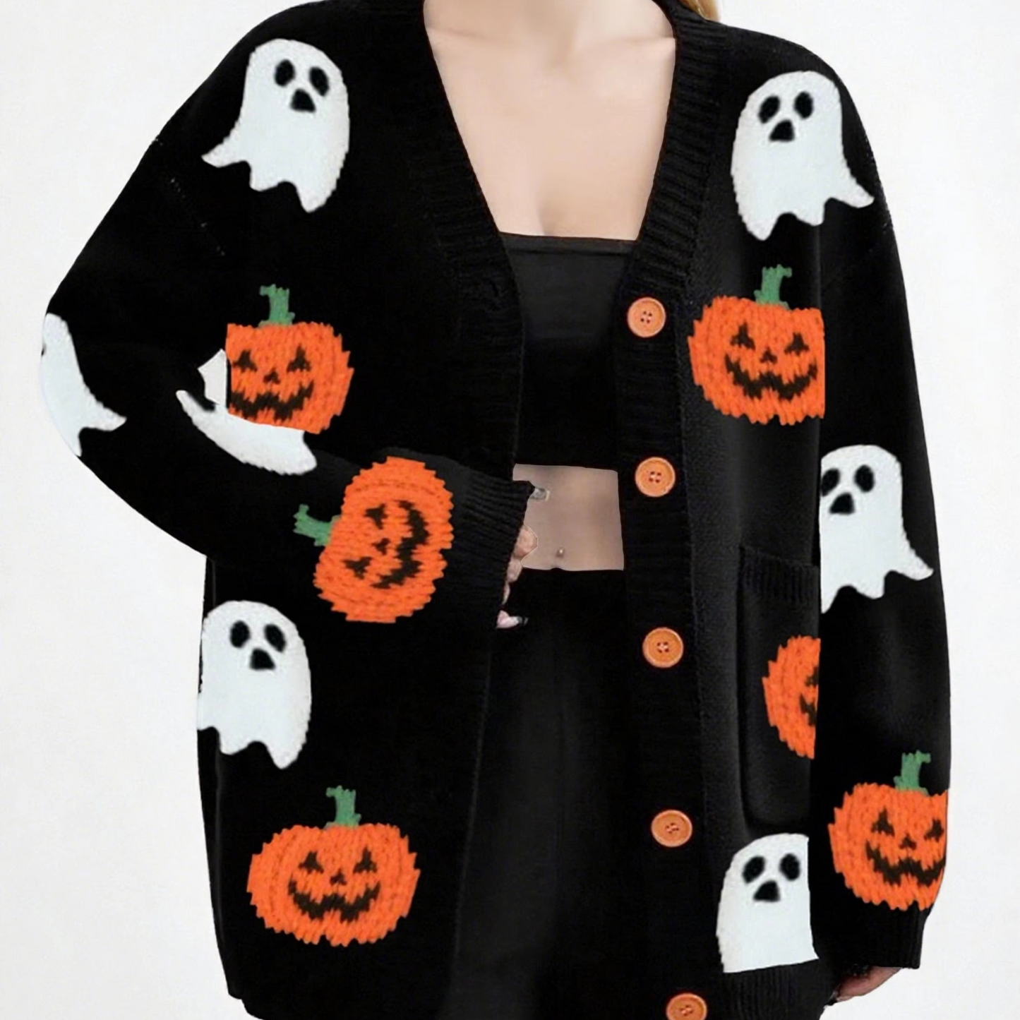 Soft Orange Knit Sweater for Women Fall Long Sleeve