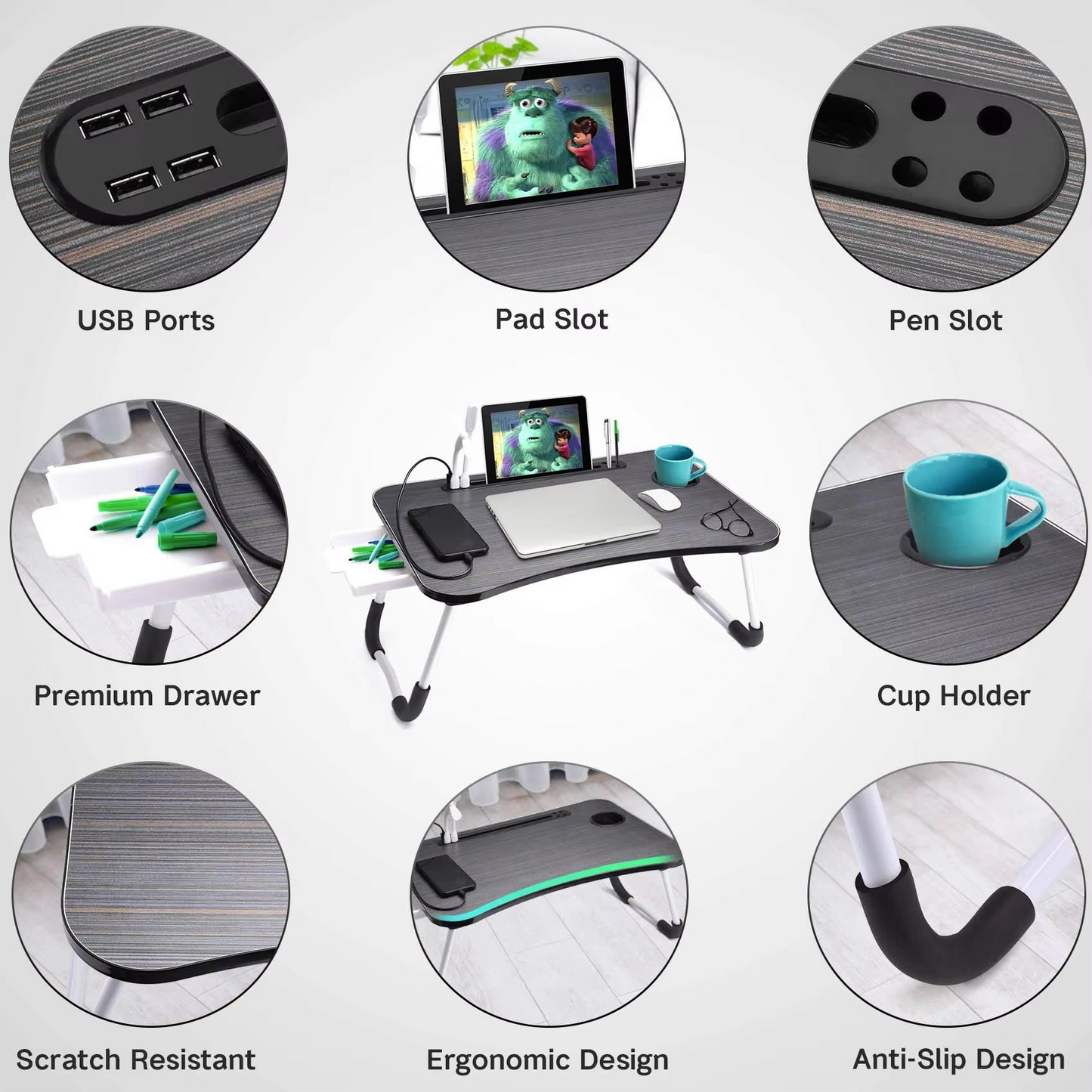 Compact Foldable Laptop Desk with USB Port and Fan