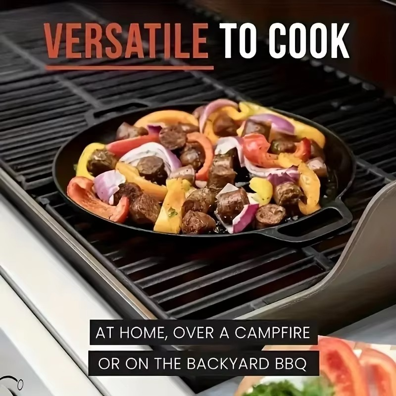 Non-Stick Cast Iron Frying Pan for Cooking Pizza and BBQ