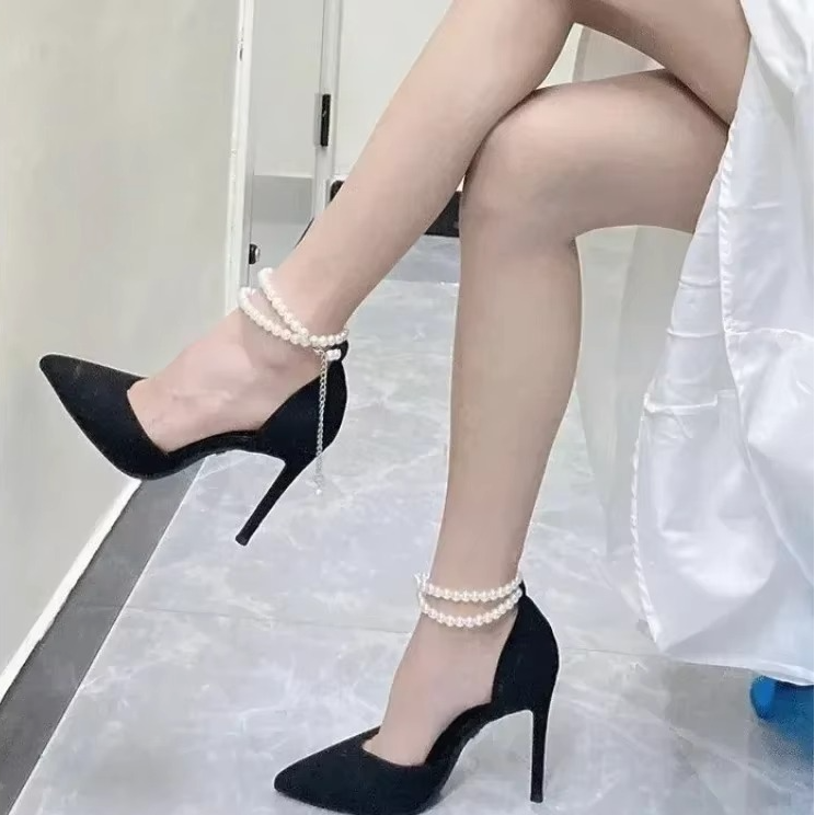 Luxurious High Heel Shoes with Pearl Accent