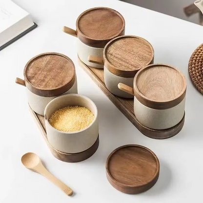 Vintage Style Spice Jar with Wood Top