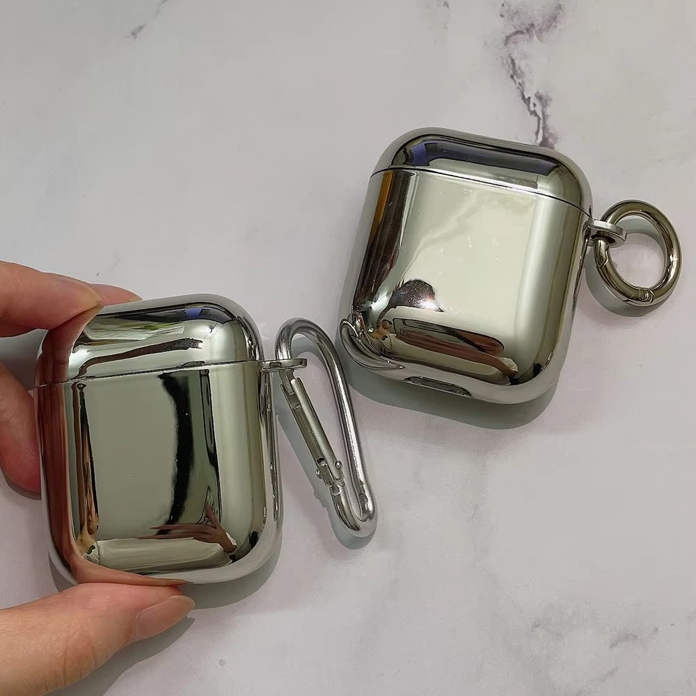 Shiny Silver AirPods Cover with Mirror Finish Keychain