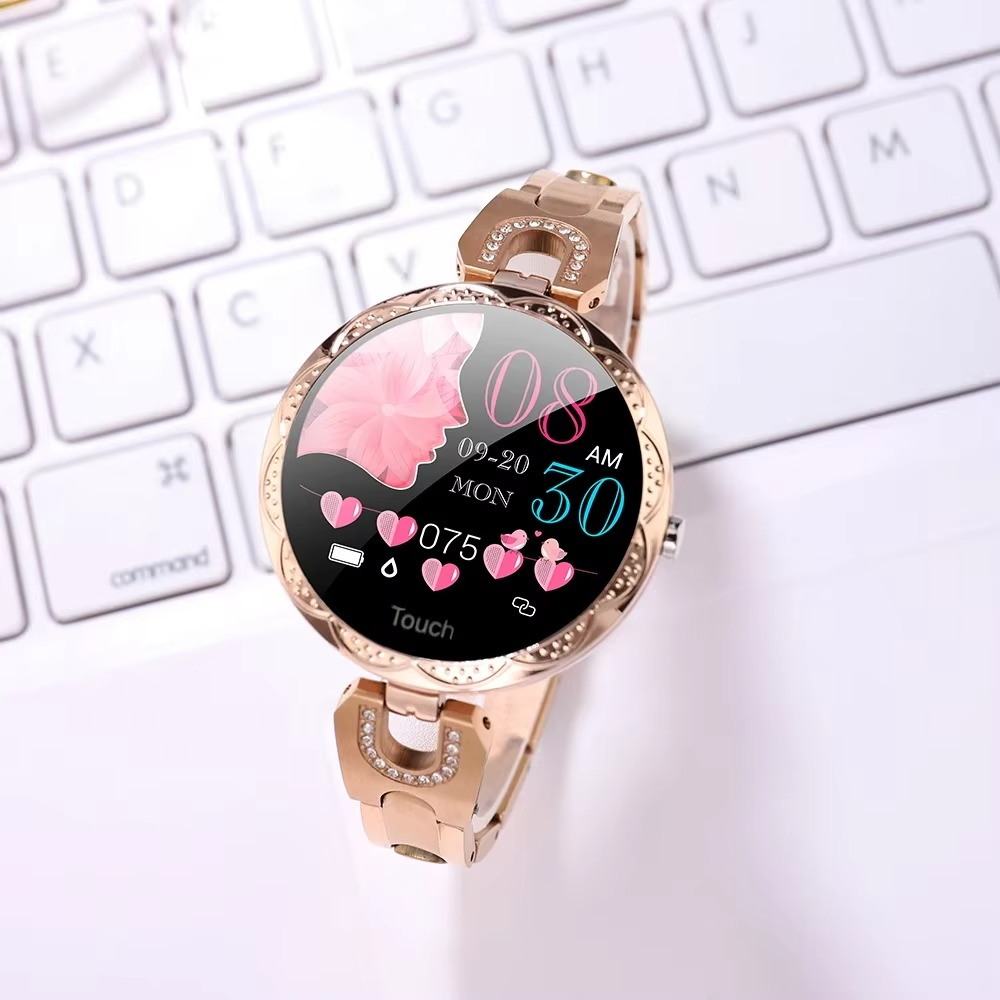 Stylish Ladies Smartwatch with Gemstone Face and Fitness Tracker - Hehif