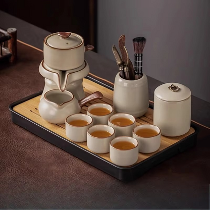 Natural Wood Tea Server Tray with Drip Tray