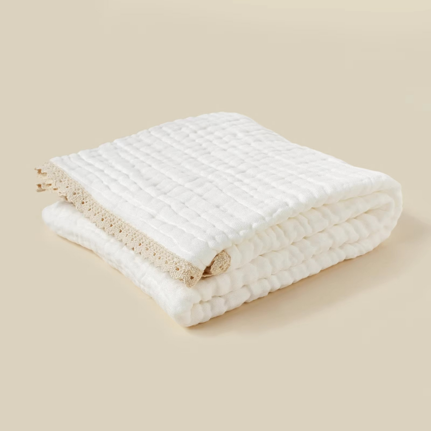 Soft Cotton Baby Swaddle Blanket with Delicate Lace Trim