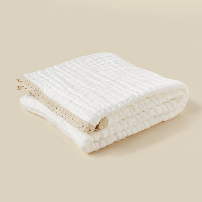 Soft Cotton Baby Swaddle Blanket with Delicate Lace Trim