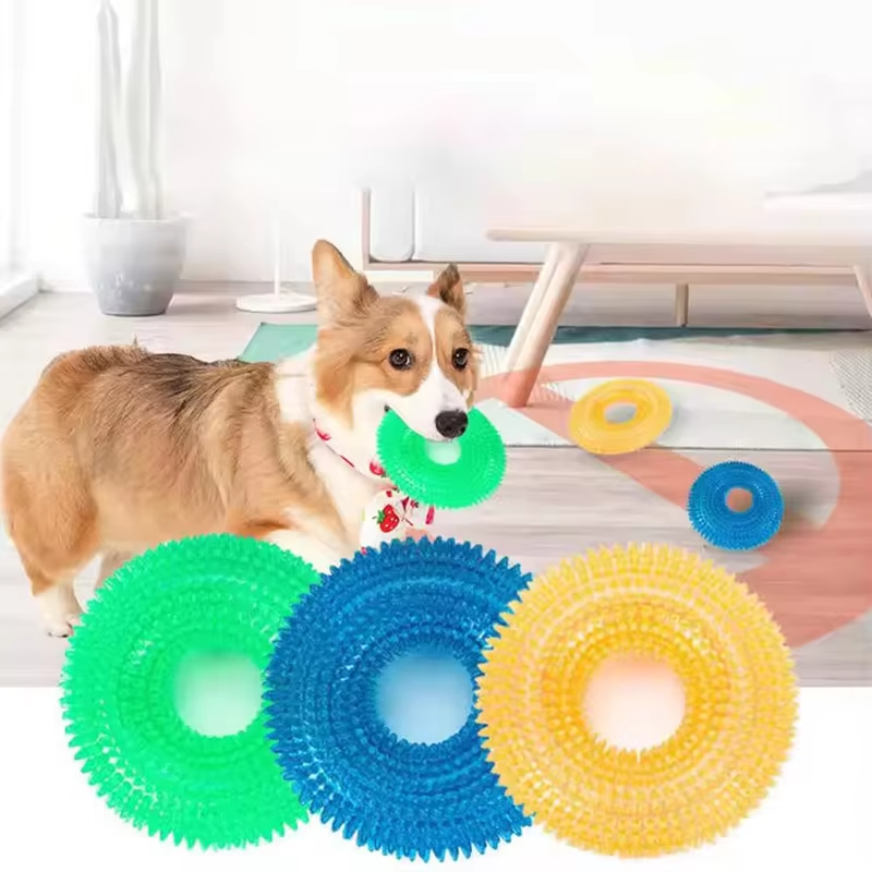 Tough Squeaky Dog Chew Ring - Rubber Dental Toy