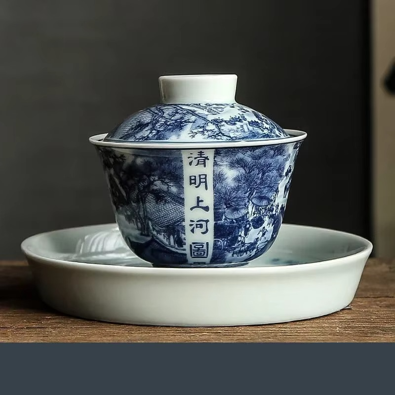 Traditional Asian Tea Set with Infuser and Decorative Cups