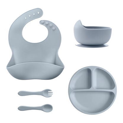Soft Silicone Baby Feeding Set with Bowl and Utensils