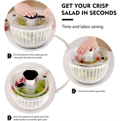 Large Capacity Easy Spin Salad Dryer with One Touch Lid