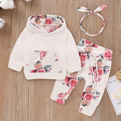 Cute Baby Girl Hoodie and Pant Set with Hair Bow - Hehif