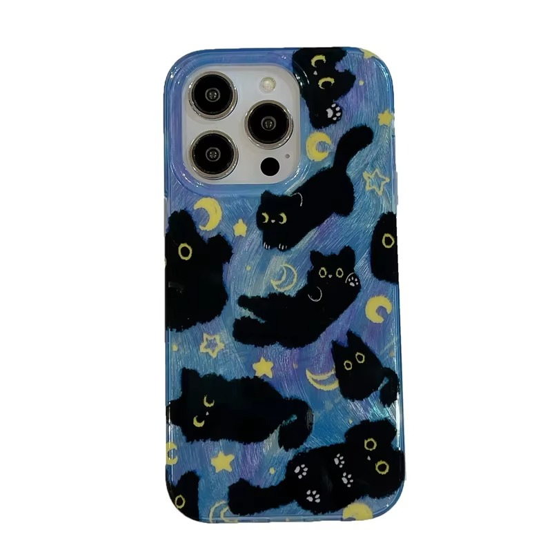 Fun Cat Phone Case with Glittery Night Sky Design - Hehif