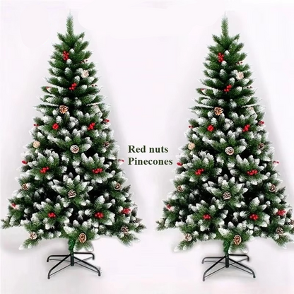 Realistic Christmas Tree with Snowy Pinecones and Red Ornaments