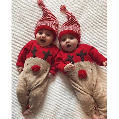 Festive Holiday Baby Romper and Cap Set
