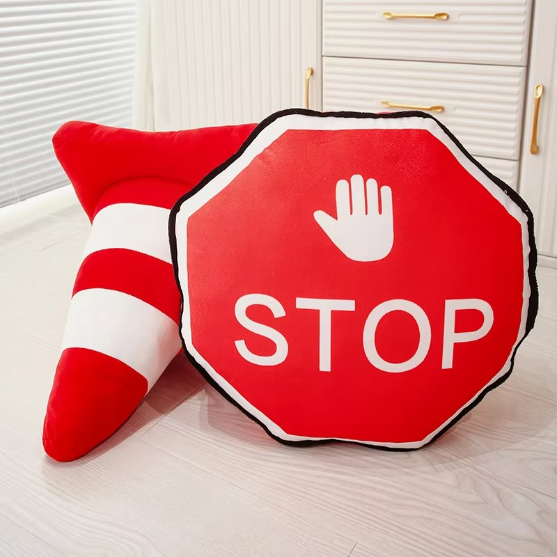 Comfy Road Sign Throw Pillow – Colorful Traffic Cushion