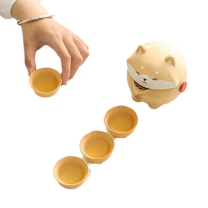 Compact Dog Theme Ceramic Tea Set for Travel - Hehif