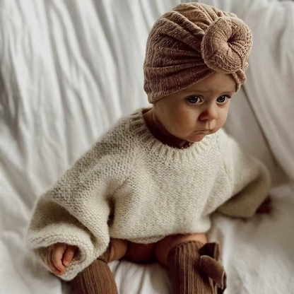 Soft Cable Baby Hat with Floral Headband