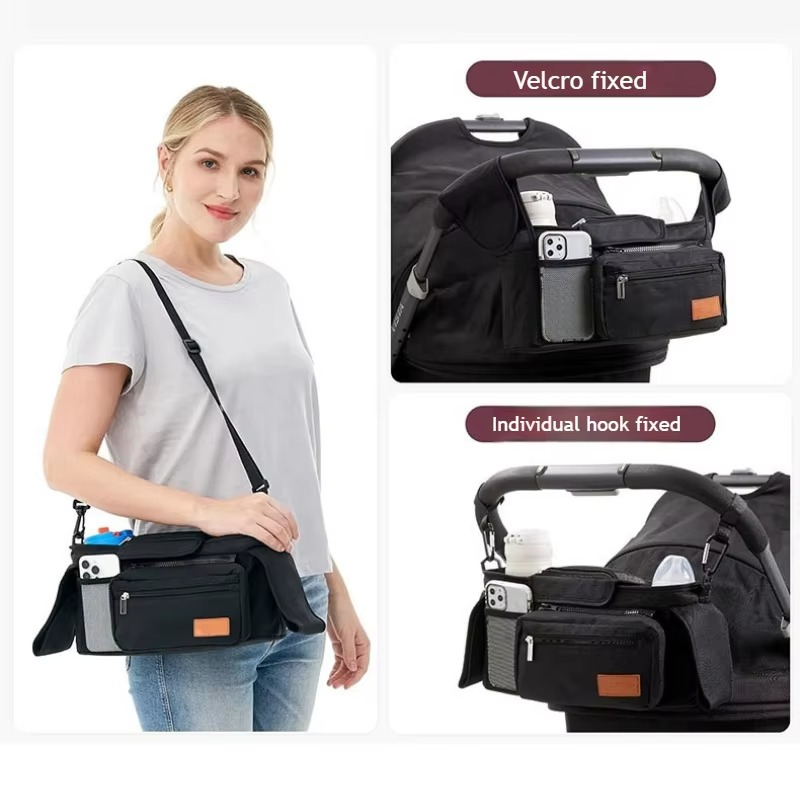 Spacious Baby Stroller Storage Bag with Pockets and Cups
