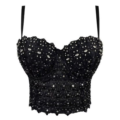 Shiny Beaded Embellished Ladies Tank Top