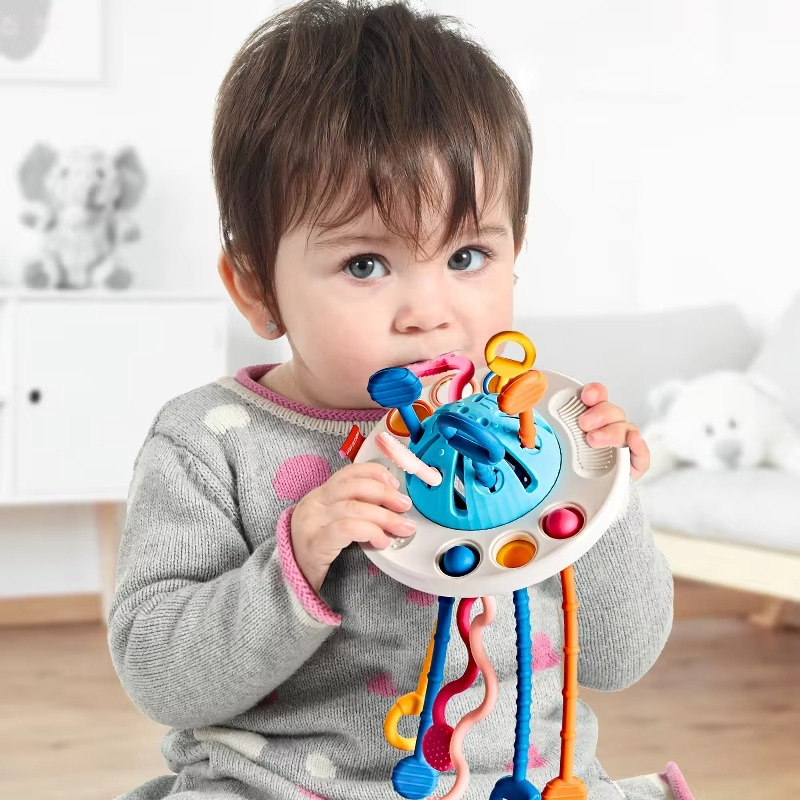 Interactive Baby Toy with Pull String and Teether