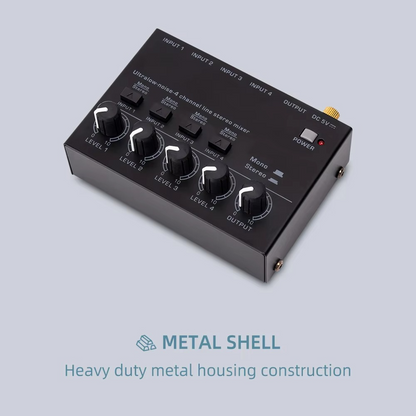 Portable 4-Channel Audio Mixer with Stereo RCA Output