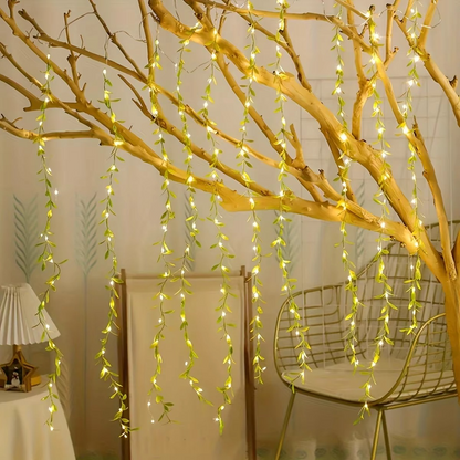 Rustic Metal Lantern Outdoor String Lights with Artificial Foliage