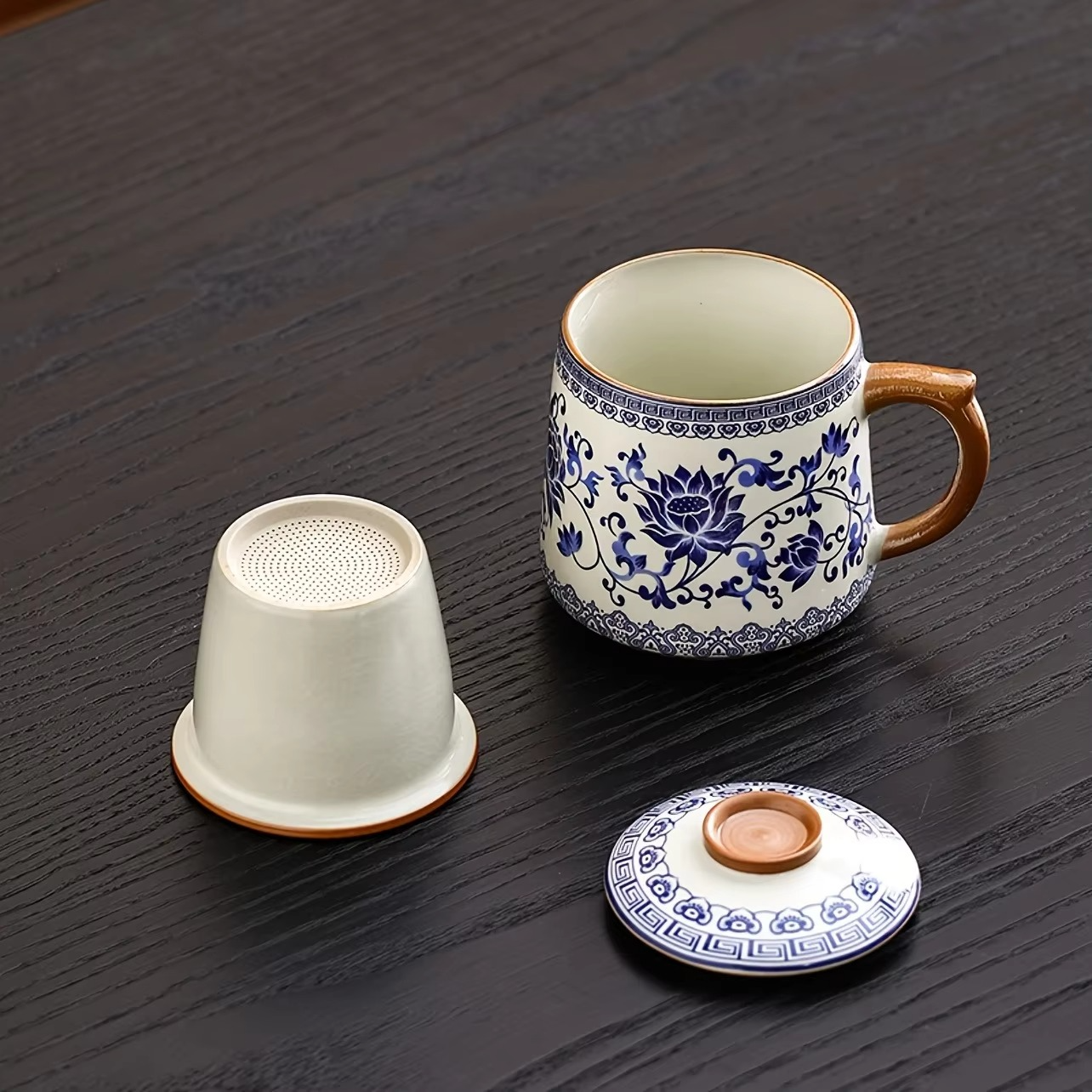 Colorful Floral Ceramic Tea Cup with Lid