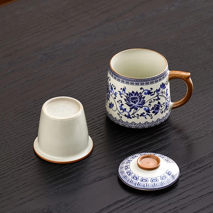 Colorful Floral Ceramic Tea Cup with Lid