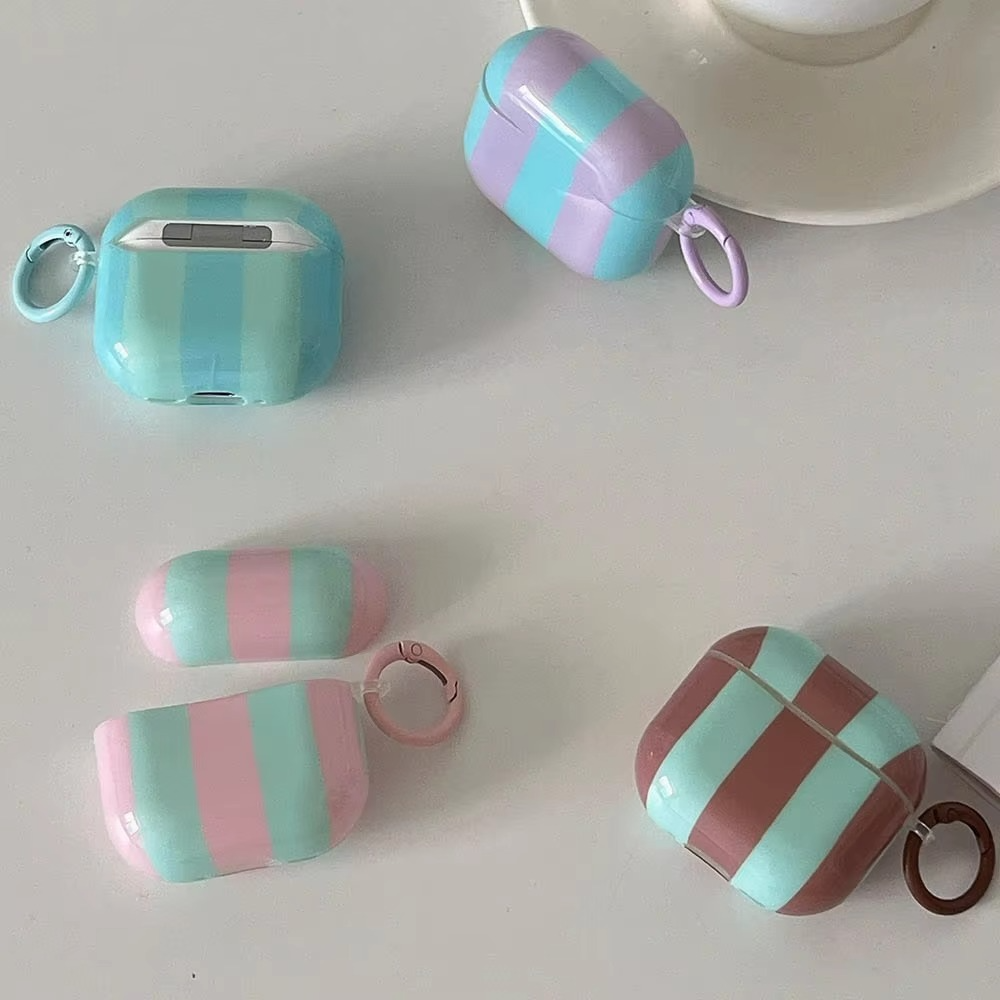 Colorful Striped AirPods Cover with Keychain