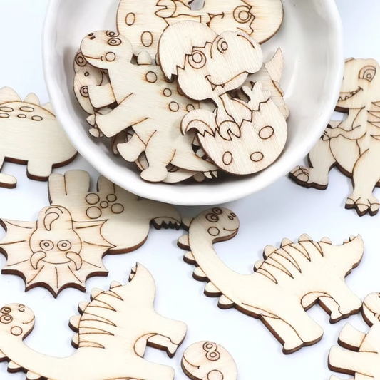 20pc Wood Dino Shapes for Crafting and DIY Projects - Hehif
