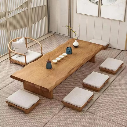 Traditional Wooden Japanese Tea Table Set with Chairs