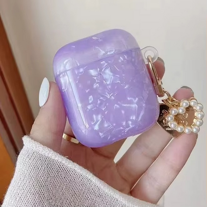 Pretty White Shell AirPods Case with Keychain