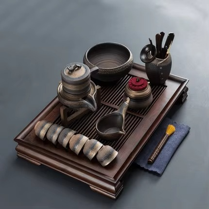 Natural Bamboo Tea Serving Tray with Built-in Drainage
