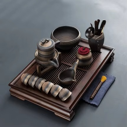 Natural Bamboo Tea Serving Tray with Built-in Drainage