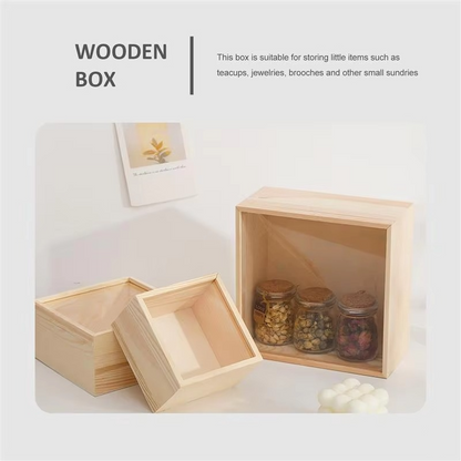 Natural Wood Treasure Chest Storage Box with Slide Top