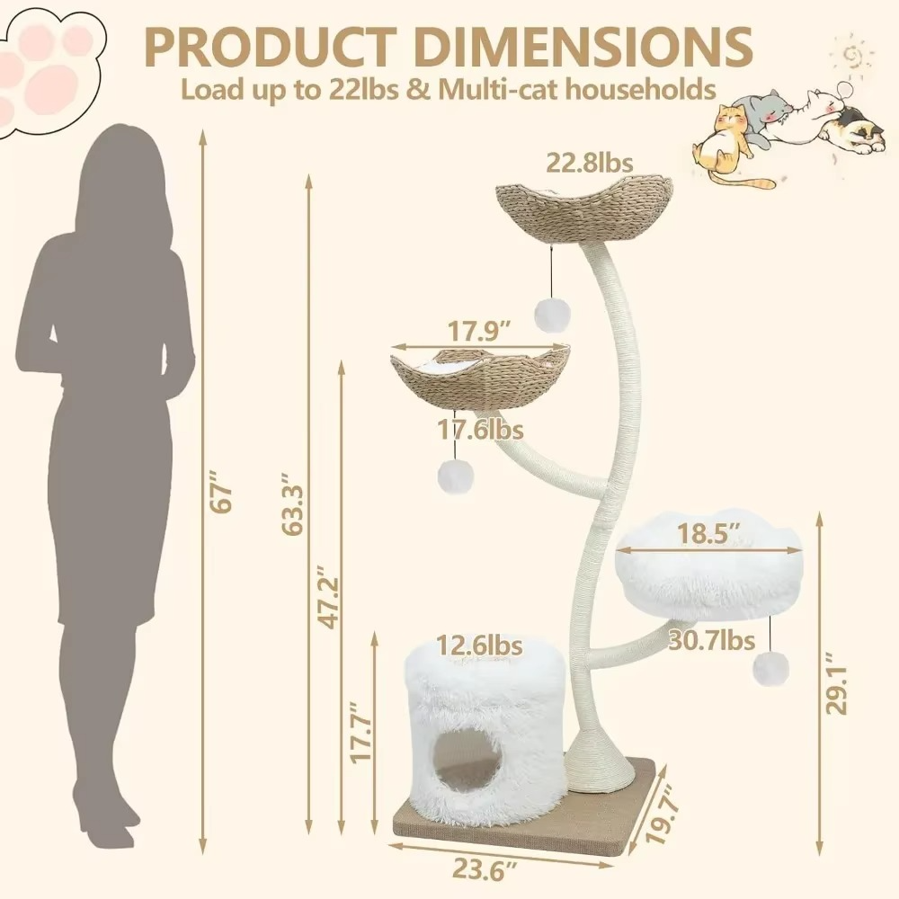 Tall Cat Tree with Scratching Posts and Cozy Perches