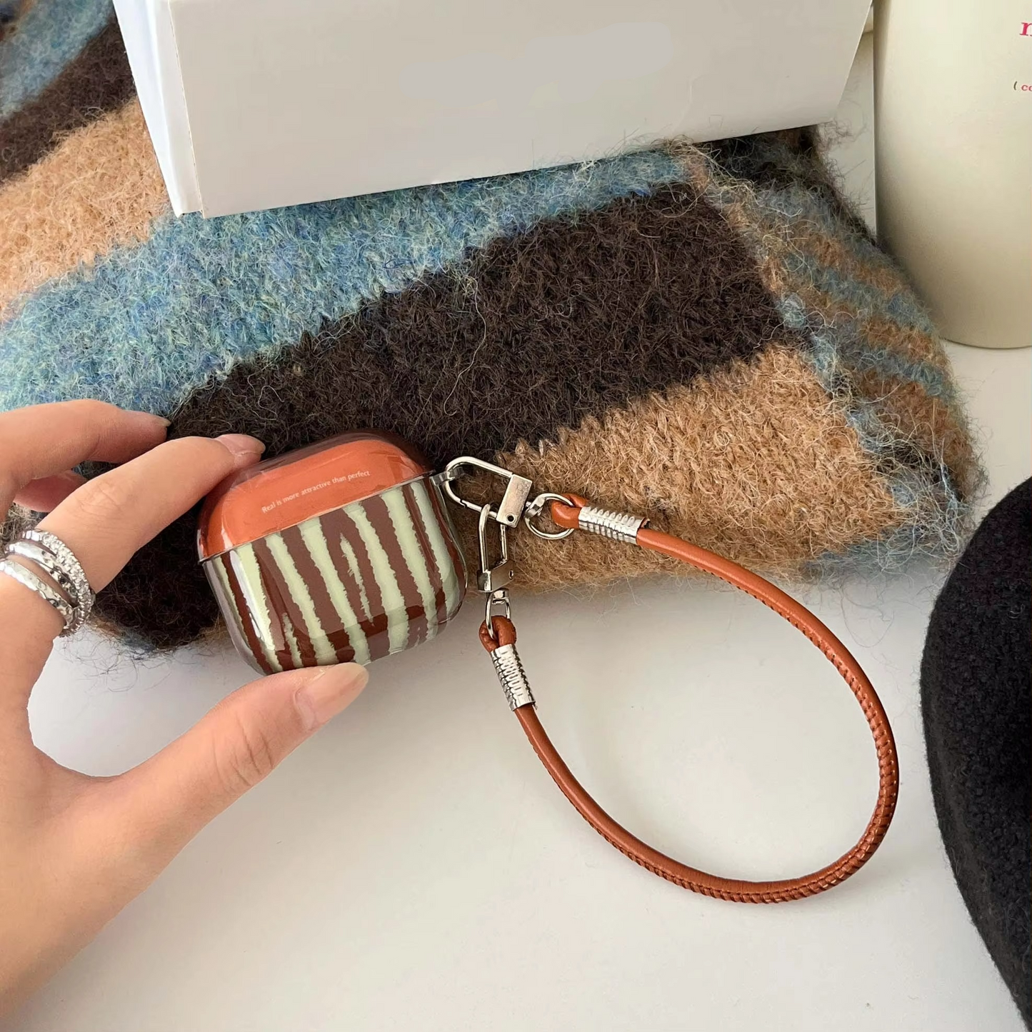 Vintage Leather Phone Earbuds Storage Box with Wireless Charger