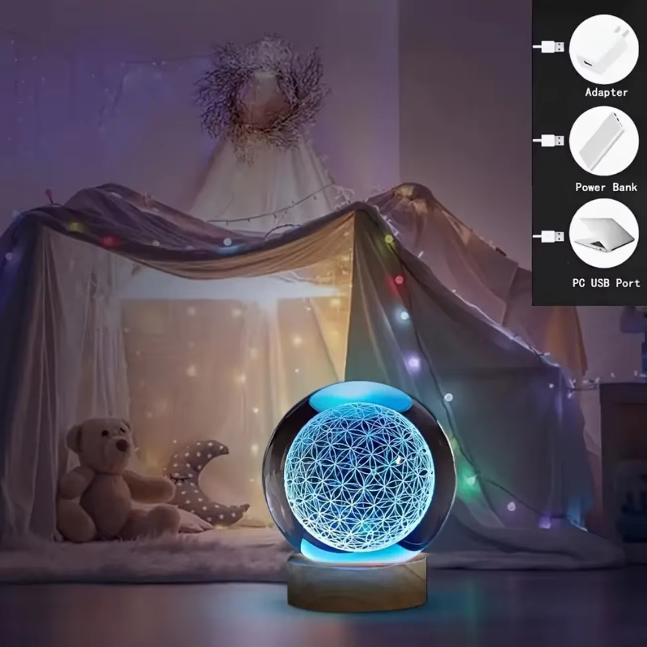 Colorful Crystal Globe with LED Night Light Base