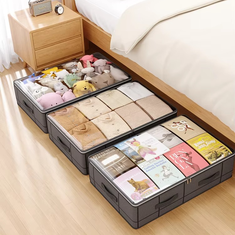 Sturdy Collapsible Underbed Storage Container with See Through Window - Hehif