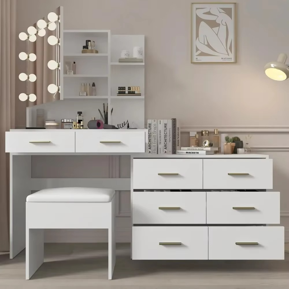 Modern LED Lighted Vanity Table Set with Mirror