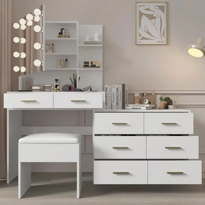 Modern LED Lighted Vanity Table Set with Mirror